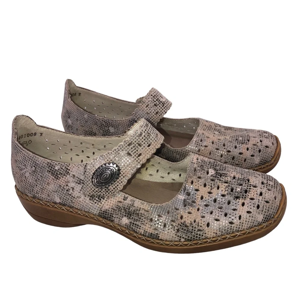 RIEKER ANTISTRESS Leather Mary Jane Shoes, Size 41 (US 9.5) - Perforated Design - Picture 1 of 12